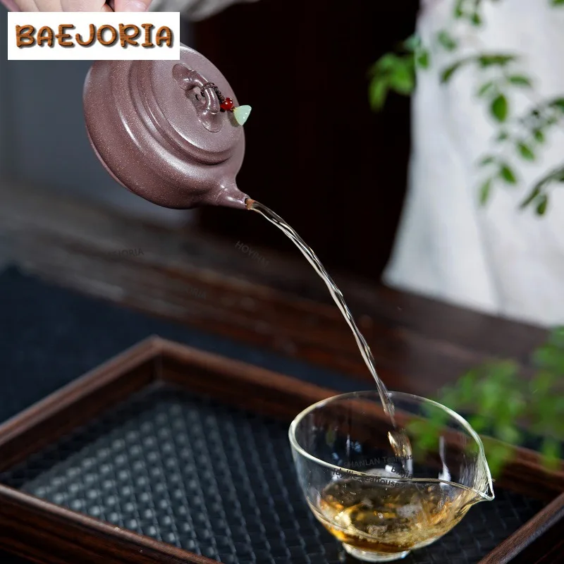 BAEJORIA 180ml Aesthetic Yixing Purple Clay Teapots Handmade Bamboo Drum Pot Raw Ore Graphite Section Mud Kettle Zisha Tea Set