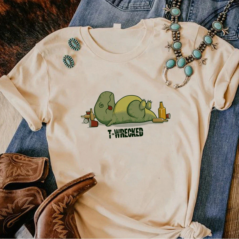 Camiseta de cerveza de dinosaurio para mujer, camisetas de diseñador para mujer, ropa harajuku divertida de los años 2000