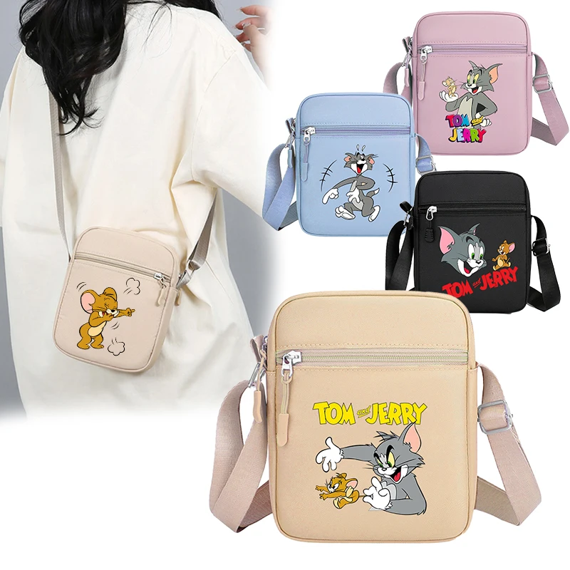 Tom And Jerry Women Men Shoulder Bag Fashion Mini Oxford Mobile Phone Bag Crossbody Bag Kawaii Ladies Waist Pack Wallet Gift