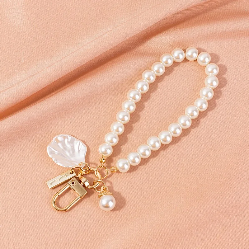 ZAKOL Shiny Pearl Shell Keychain Cute Pendant For Women Girls Bag Backpack Car Key Phone Charm Accessory