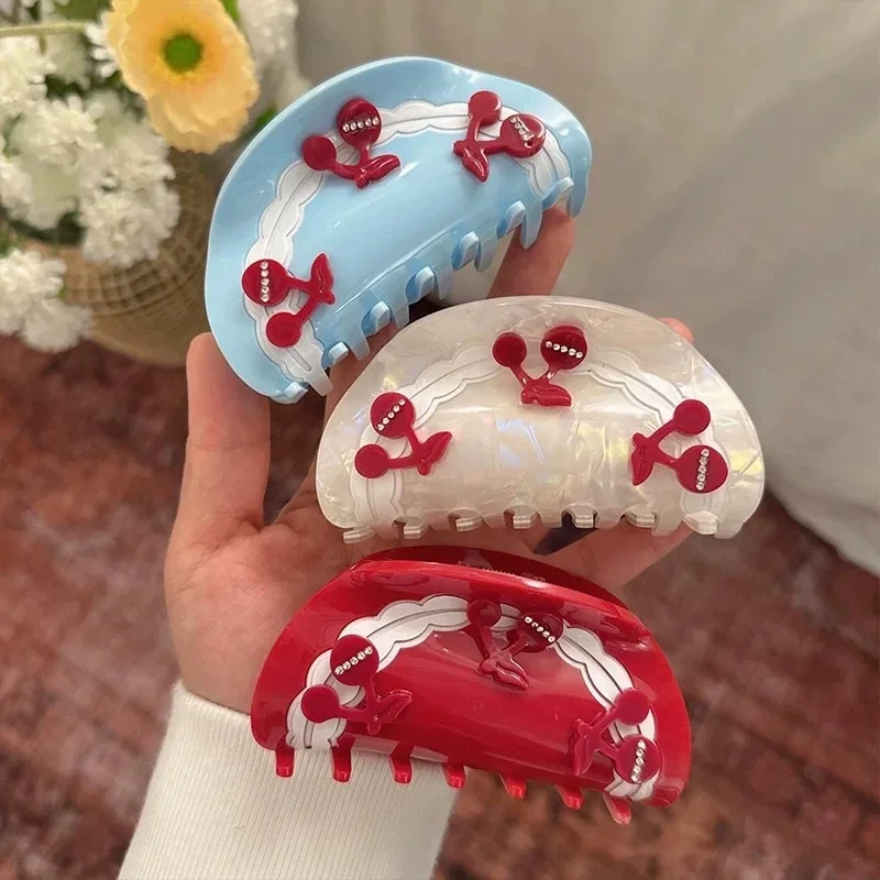 

NEW Rhinestone Cherry Hair Claw Acetate Sweet INS Claw Clip Summer Korean Style Crab Hair Clips Hair Accessories for Women Girls
