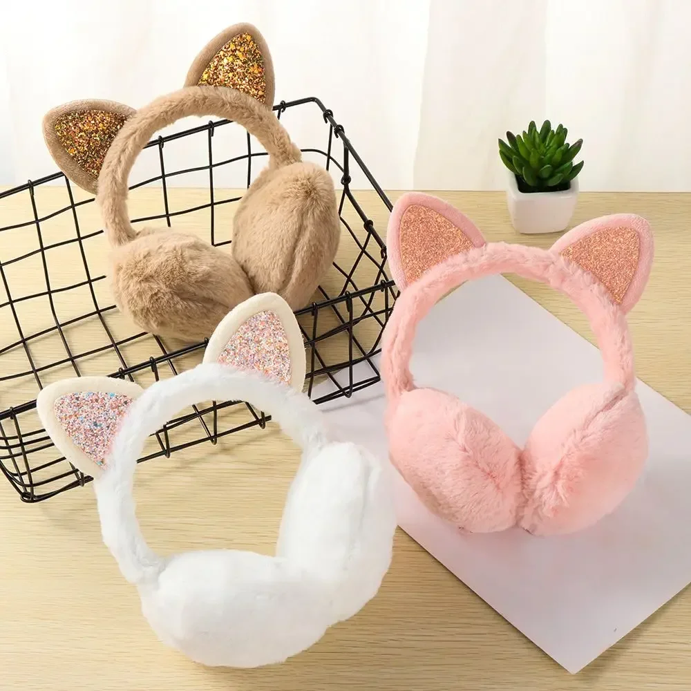 New Lovely Winter Warm Cat Ear Warmers Glitter Ears Plush Earmuffs for Women Playful Girls Ear Muffs Cold Protection Warm Hot