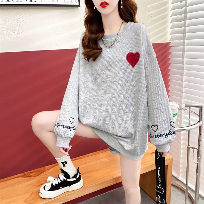 Spring Autumn Thin Letter Embroidery Loose Casual Hoodies Long Sleeve Solid All-match Pullovers Fashion Vintage Women Clothing