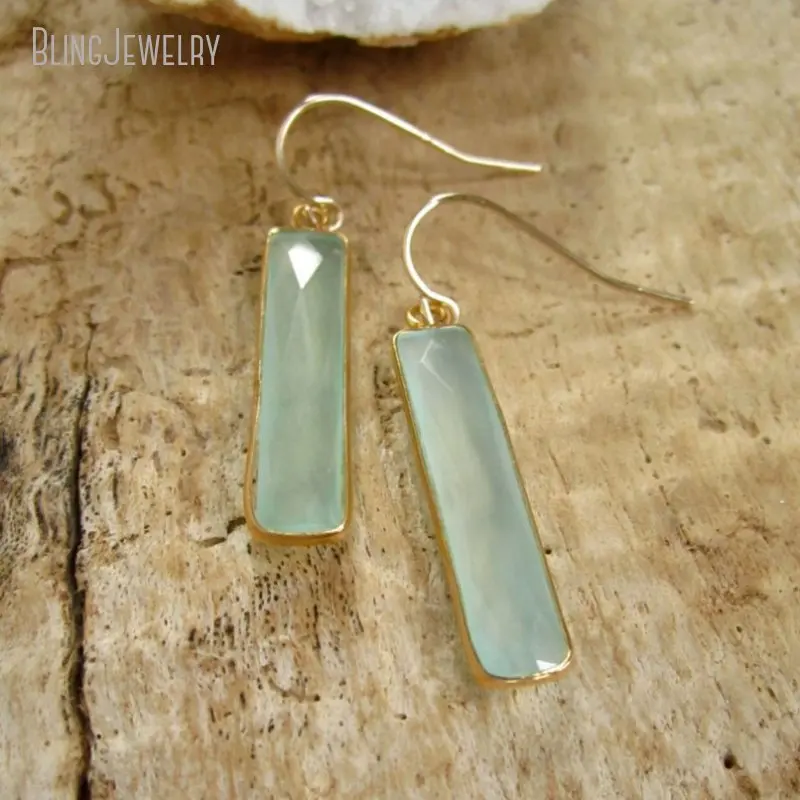 5Pairs Sea Green Chalcedon Bar Stick Long Gemstone Gold Color Bezel Drop Dangle Earrings Women Boho Minimalistyczna biżuteria