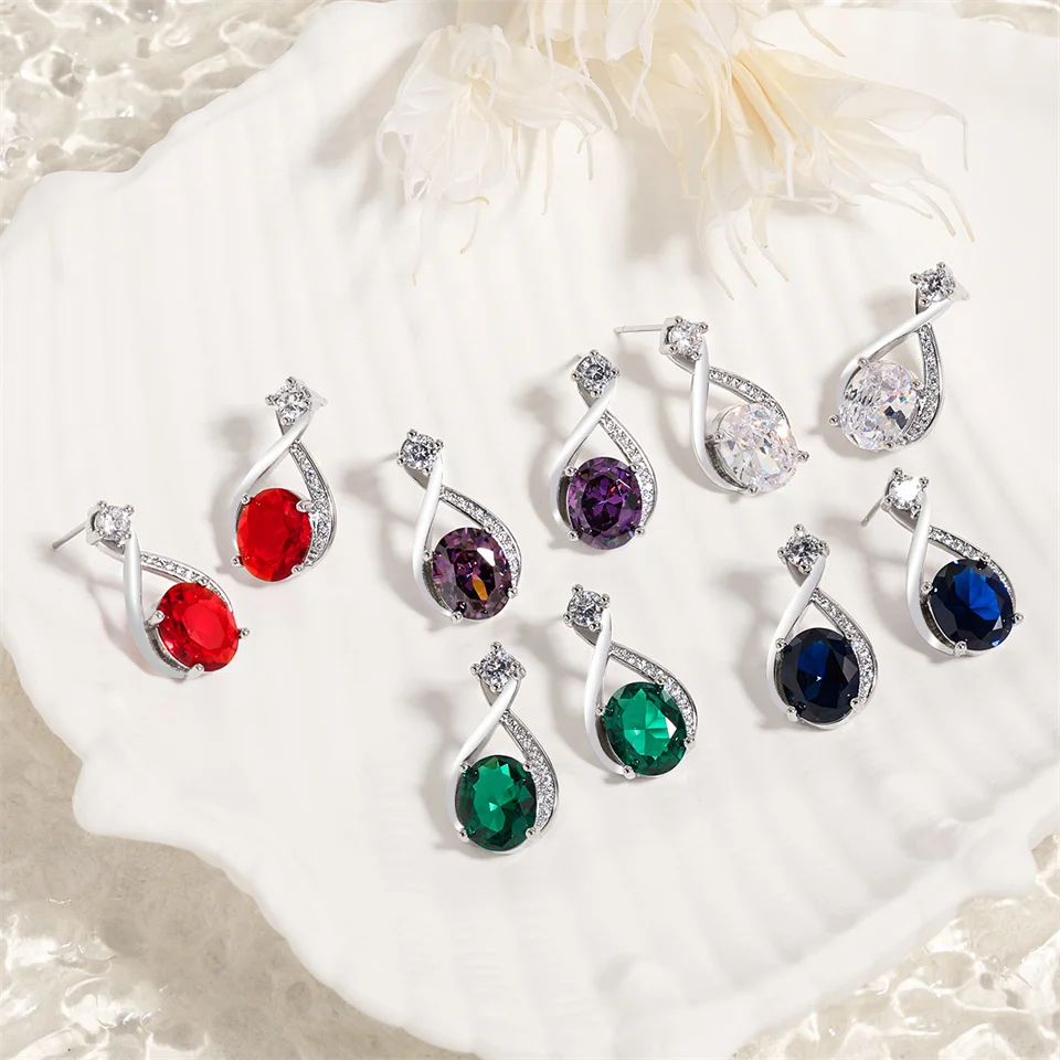 

New Set Earrings For Women Star Stone High-grade Irregular S-shaped Exaggerated Stainless Steel Jewelry Colored Gemstone Earring