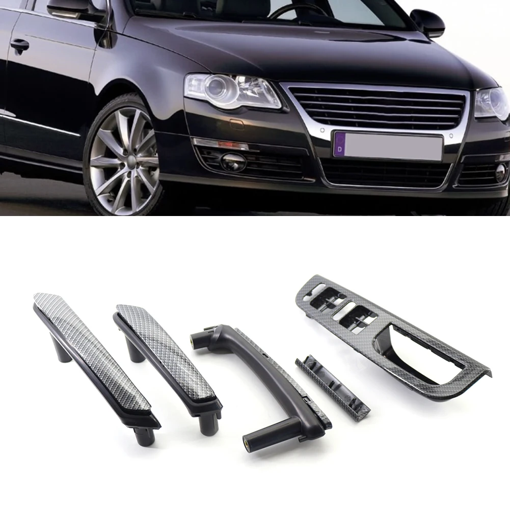 

Window Switch Control Panel Trim Carbon Texture Interior Door Grab Handle Inside Door Handle for VW Passat B5 1998-2005 4-DR LHD