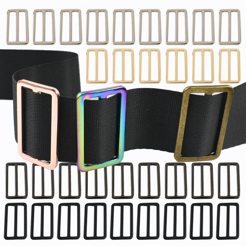

10Pcs 16-50mm Metal Buckle for Bag Strap Ring Hook Webbing Tri Glide Adjuster Clasp Dog Collar Loop DIY Hardware Accessories