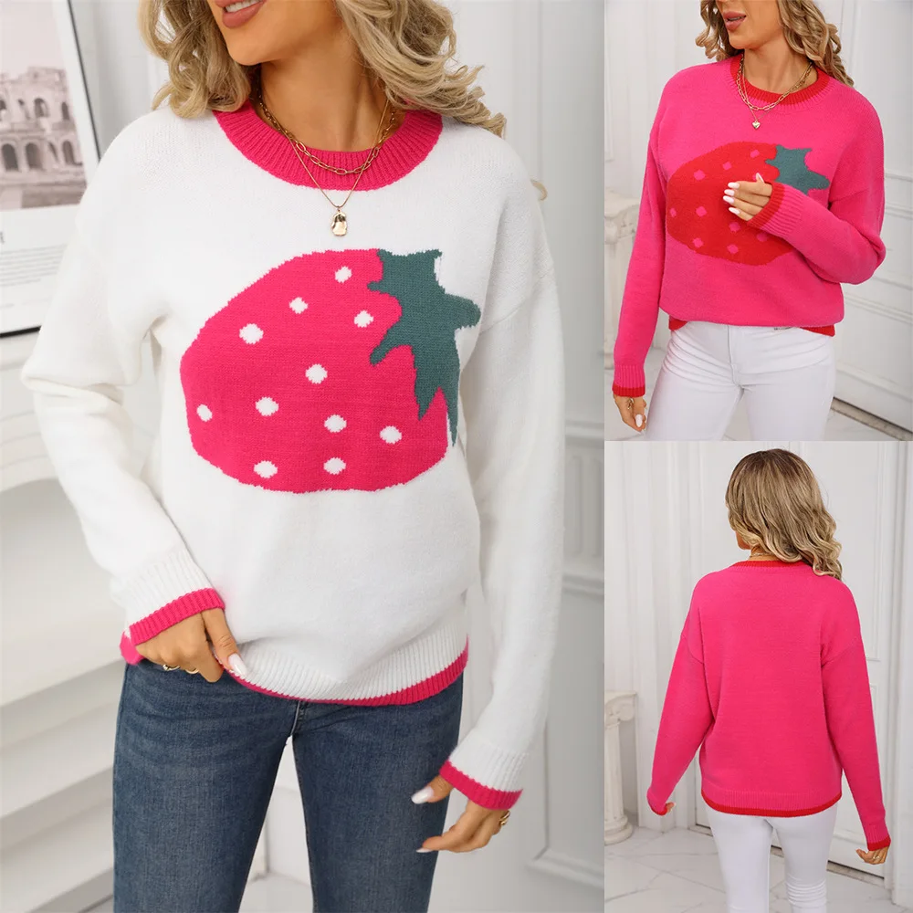 

BKLD Sweater Women Clothing Winter 2025 New Fashion Strawberry Valentine's Day Pullovers Knitted Long Sleeve Tops Sweater Trendy