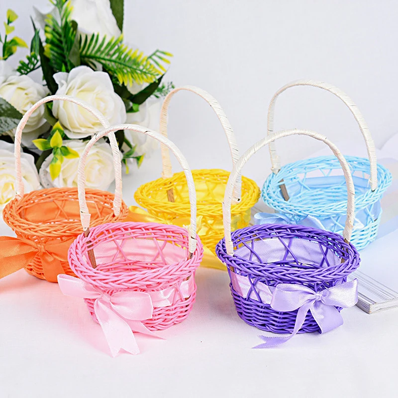 Small Flower Storage Basket Hand-woven Flower Basket Imitation Rattan Woven Hand-held Flower Basket Home Decoration