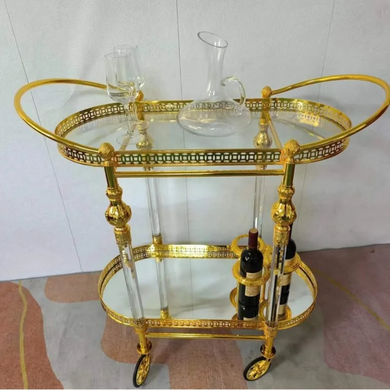

Роскошная золотая винтажная роскошная тележка для кухни, обеденная тележка со стойкой для чая и вина для бара, ресторана, отеля и гостиной