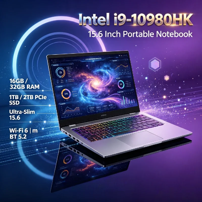 Intel i9 10980HK 15.6 Inch 4K Laptop 32GB DDR4 2TB SSD Fingerprint Unlock WiFi 6 Gaming Ultrabook Pro Max Speed
