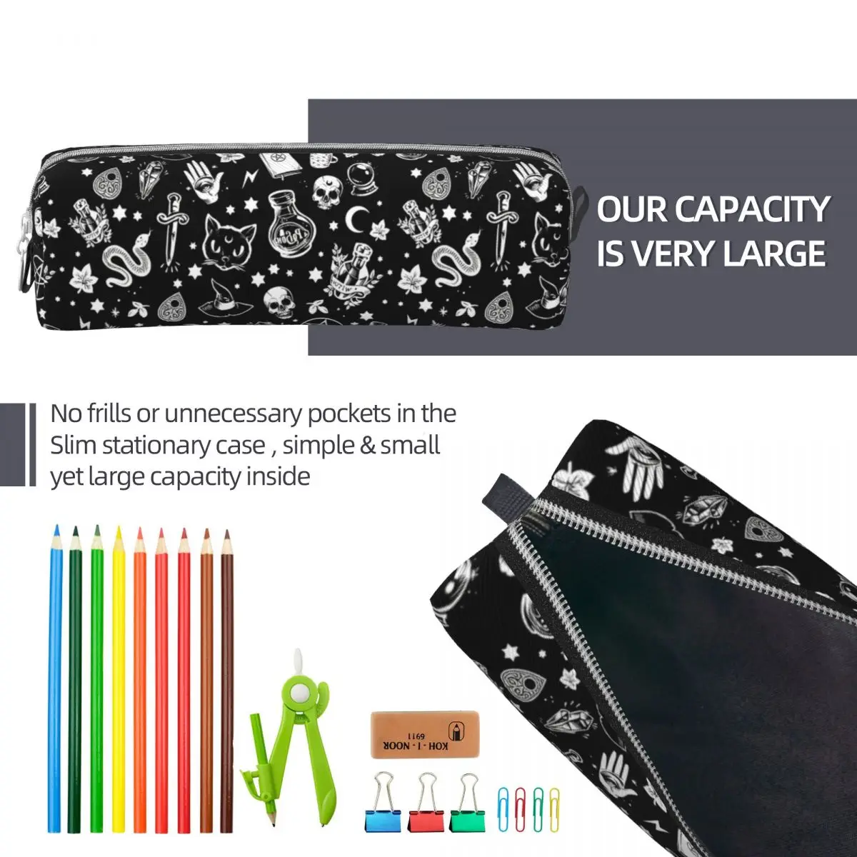 Imagem -06 - Witch Cat Pattern Pencil Case Halloween Occult Gothic Magic Pen Bolsas para Estudante Material Escolar Lápis Pouch Presentes