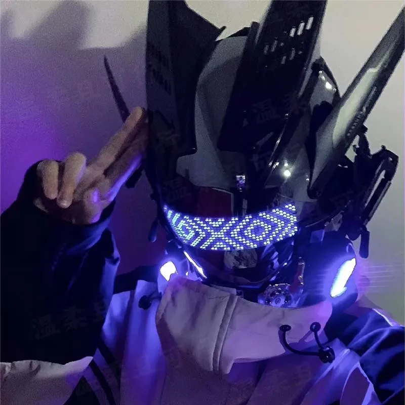 Cyber Punk Mask Costumes Mask Cosplay Mech Soldier With LED Subtitles Screen Phone App Control Helmet Halloween Party Bar Props