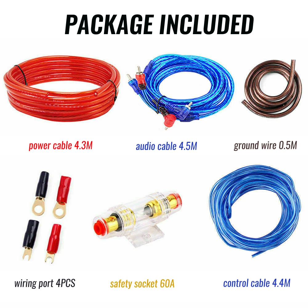 1500w Car Power Amplifier Wiring Kit Audio Subwoofer AMP RCA Power Cable Fuse Kit  Car Audio Wire Wiring