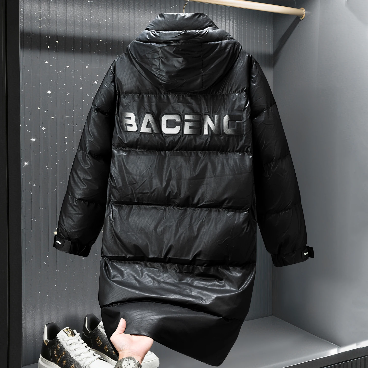 

Winter Thiened Warm Hooded down Jaet Mid-Length Padded Coat Luxury Faion Brand New 2025 Men's Regular Fit Zipper Closure