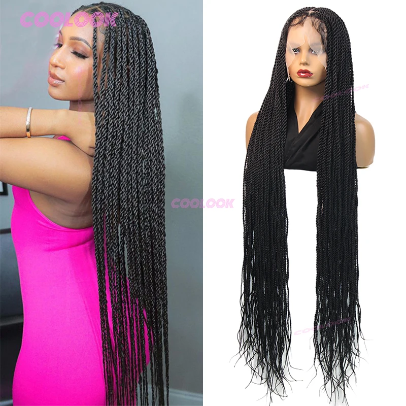 Long Twist Braids Lace Wig Synthetic Full Lace Braided Wigs For Black Women Knotless Box Twist Braid Wig Braided Wigs Cheap Locs