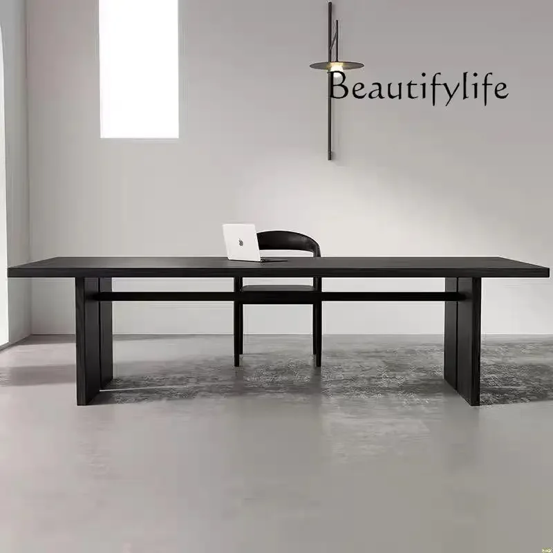 Medieval style dining table designer black retro solid wood dining table wabi-sabi minimalist square desk