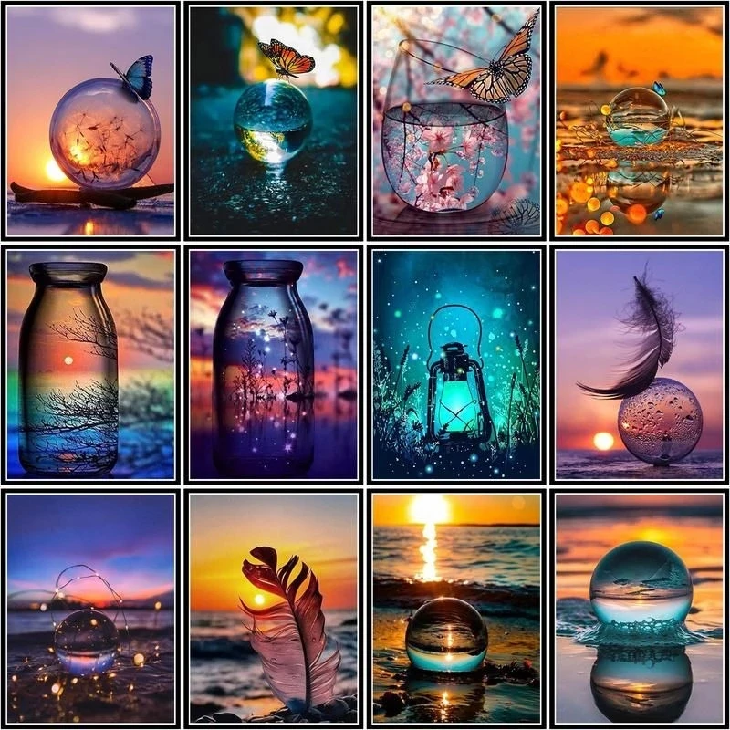 GATYZTORY 5d Diy Diamond Painting Full Square Glass Water Cup Scenery Diamond Embroidery Cross Stitch Mosaic Home Landscape Wall