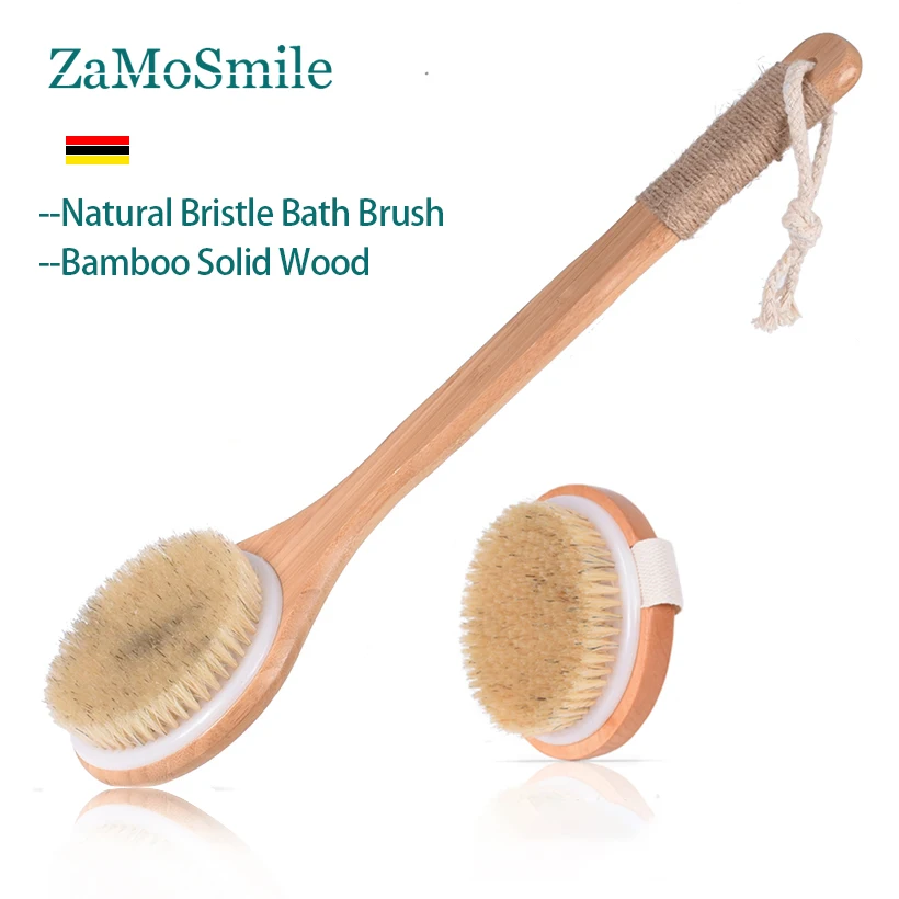 Bamboo Body Shower Brush Cellulite and Lymphatic Body Scrubber with Soft and Stiff Bristles Suitable for All Kinds of Skin