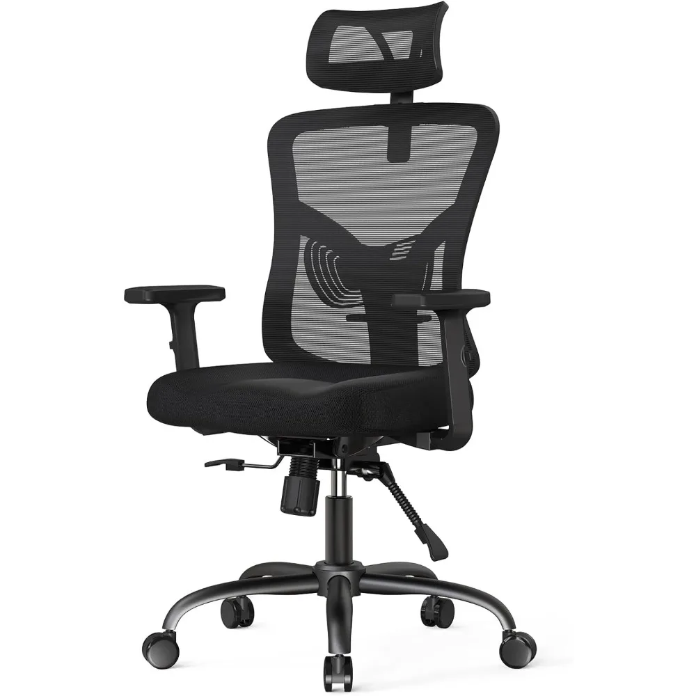 Kursi kantor ergonomis, kursi meja dengan 2 "dukungan pinggang, sandaran kepala, sandaran tangan 2D, sandaran tangan kursi kantor goyang 135 °