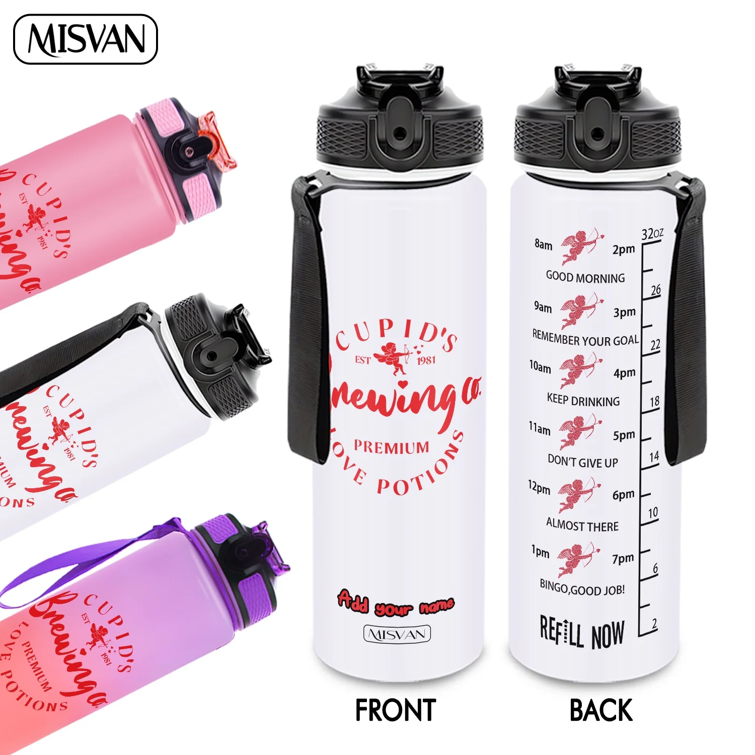 

1PC, Cupid's Daily Motivational Text Print ,32oz Gradient Water Bottle-Leak-Proof,HD Non-Peeling Pattern,Perfect for Sports,Fitn