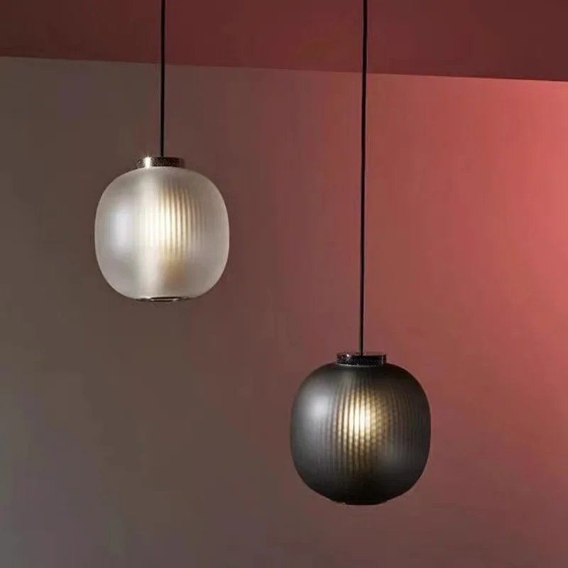 Modern Matte White Smoke Grey Glass Pendant Light Bedroom Bar Counter Pendant Light Minimalist LED Lighting Hanging Lamp