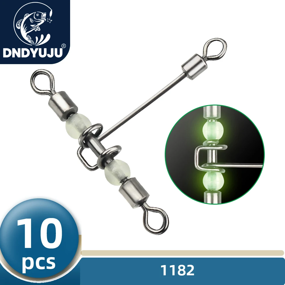 DNDYUJU 10pcs 3way Luminous T-shape Cross-Line Rolling Swivel With Pearl Beads Fishing Swivels Fishhooks Fishing Connector