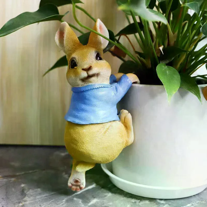 Statue de lapin amusante, sculpture de lapin adorable, figurine d'animal en résine, ornement décoratif pour jardin féerique extérieur, patio, cour, arbre