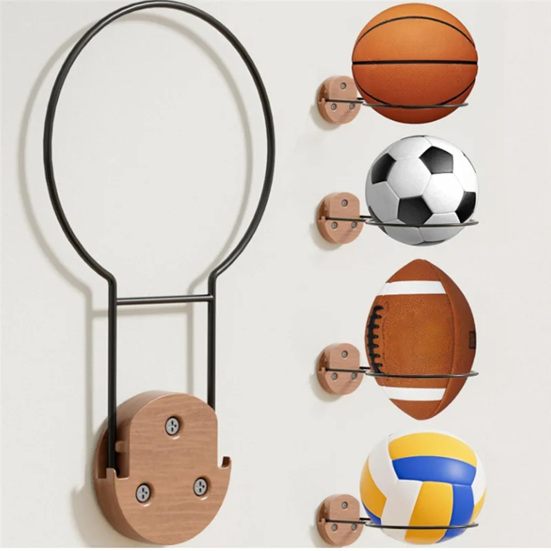 L71A 折りたたみ式バスケットボールホルダー壁掛け - バスケットボール、サッカー、バレーボール、フットボール、ラグビー用のボール収納2個