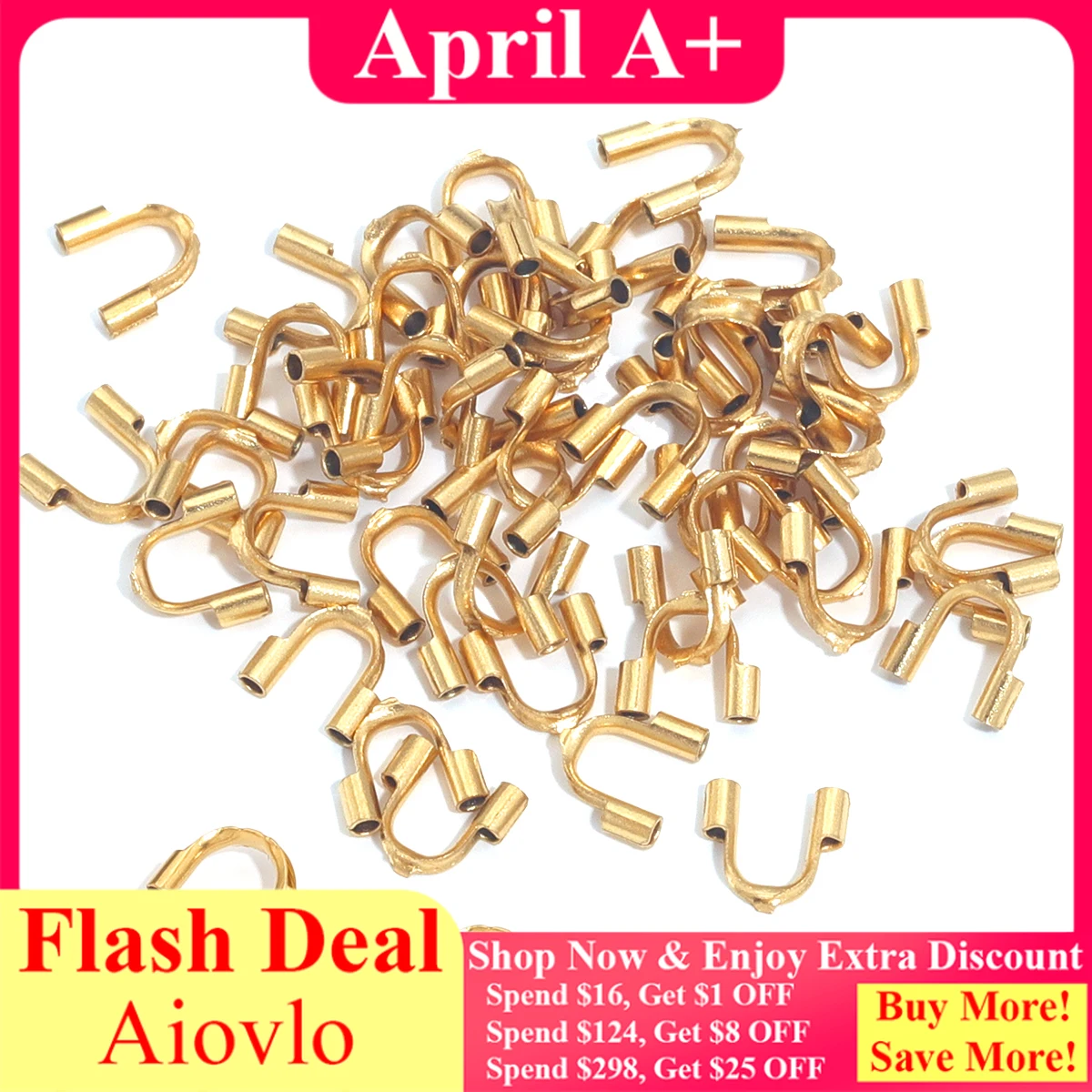 

50pcs Stainless Steel 18K Gold Plated Wire Protectors Wire Guard Guardian Protectors Loops U Shape Clasps Connector Diy Jewelry