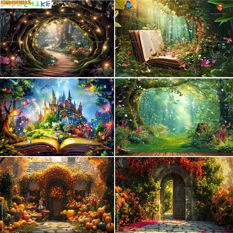 

Fairy Tale Mystic Medieval Castle Photography Backdrops Props Landscape Witch Magical Book Fantassy World Forest Background MA08