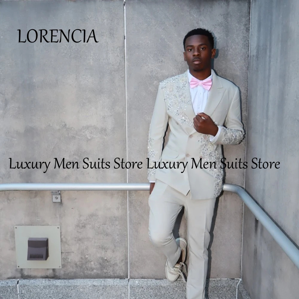 

Изысканные мужские костюмы с бриллиантами, двубортные смокинги из 2-х частей, блестящие свадебные наряды для жениха, индивидуальный пошив: пиджак и брюки.