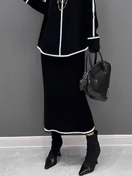 Freeacy Black High Waist H-line Skirt for Women 2025 Spring New Contrast Color Elegant Half Dress Female Party Wear Skirts