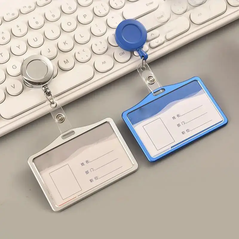 غطاء بطاقة الموضة النساء الرجال سبائك الألومنيوم العمل حاملي بطاقات الاسم الأعمال بطاقة العمل معرف شارة الحبل حامل معدني الفقرة cartas