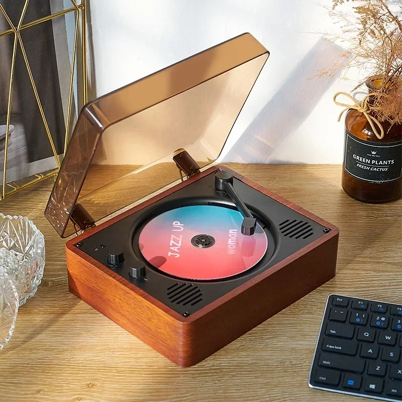 Vintage Wooden CD Player Bluetooth Speakers HiFi Stereo Subwoofer Surround Soundbar Home Desktop Album Player 블루투스 스피커