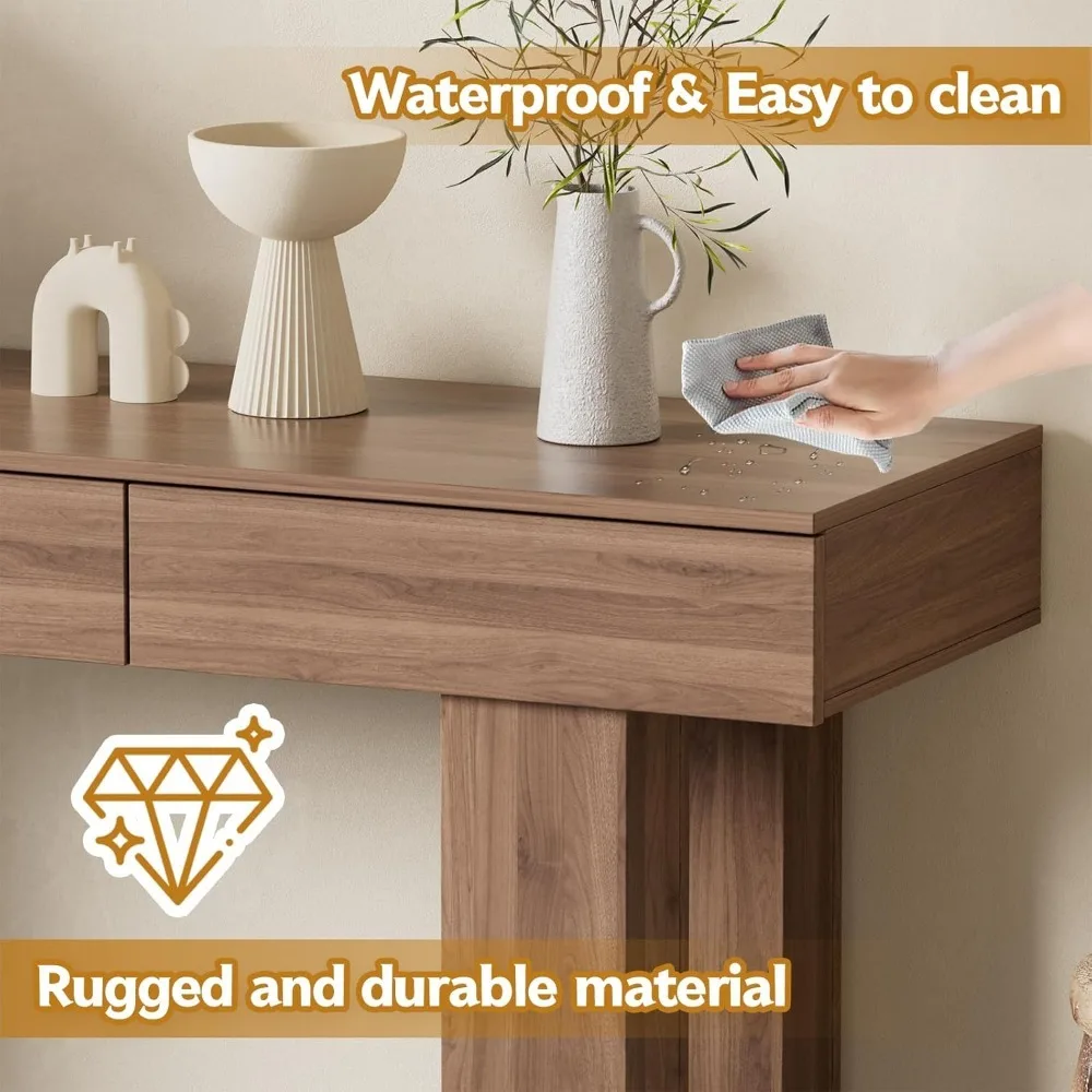 طاولة كونسول طويلة بطول 63 بوصة مع أضواء LED ملونة و3 أدراج، طاولة أريكة خشبية مستطيلة خلف الأريكة