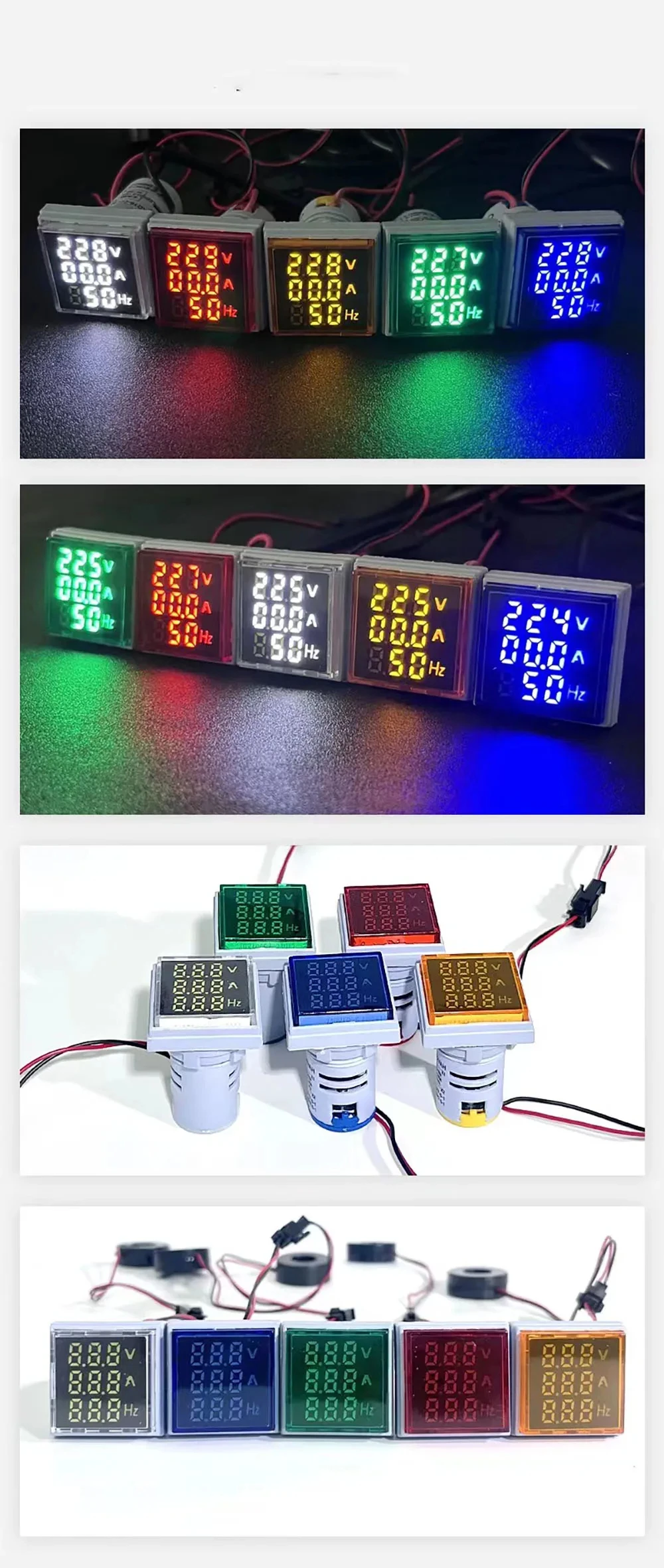 Square LED Digital Voltmeter Ammeter Hertz Meter AC20-500V Signal Lights Voltage Current Frequency Combo Meter Indicator Tester