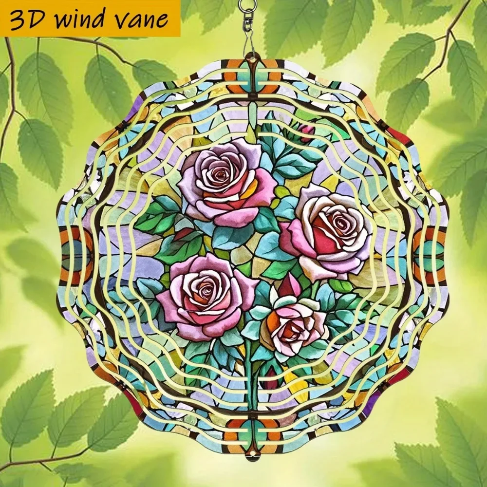 CIFBUY 3D Metal Flower Wind Spinner 360° Rotating Hanging Decor Outdoor Garden Art Ornament