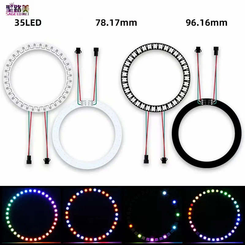 WS2812B LED Ring Lamp Addressable Pixel Light Full Color DC5V SMD 5050 Round Module RGB Lights 8/16/24/35/45 Bits For Arduino