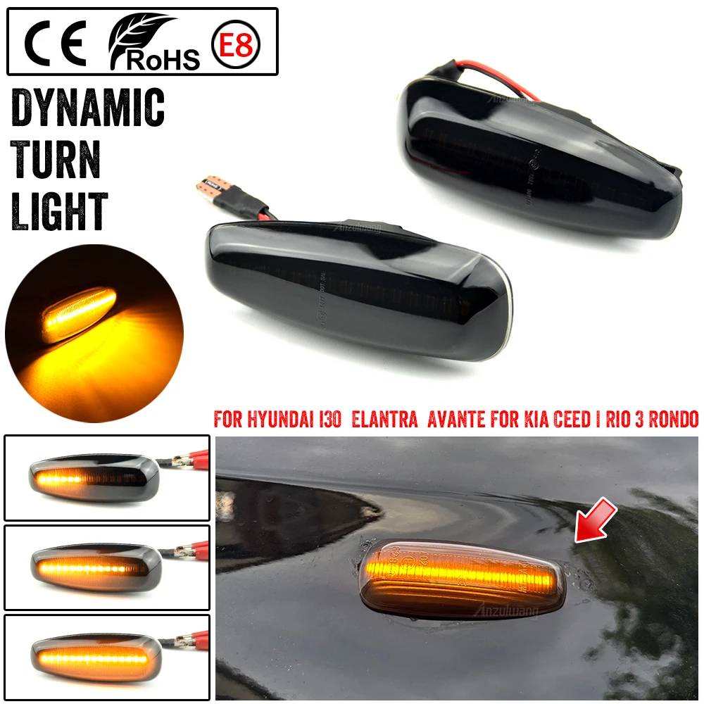 2x Dynamic Flashing Turn Signal LED Side Marker Light For Kia Ceed ED Pro Rio 3 Carens Rondo 7 Hyundai i30 Grandeur mk4 Avante