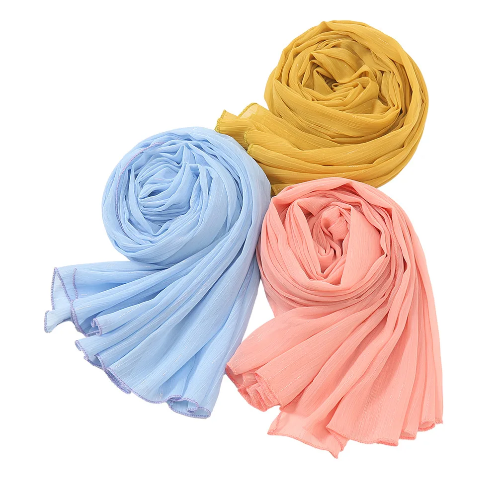 Écharpe en mousseline de soie pour femme, châle froissé scintillant, hijab musulman, écharpe de sauna, bandeau de sauna, bandanas ronds