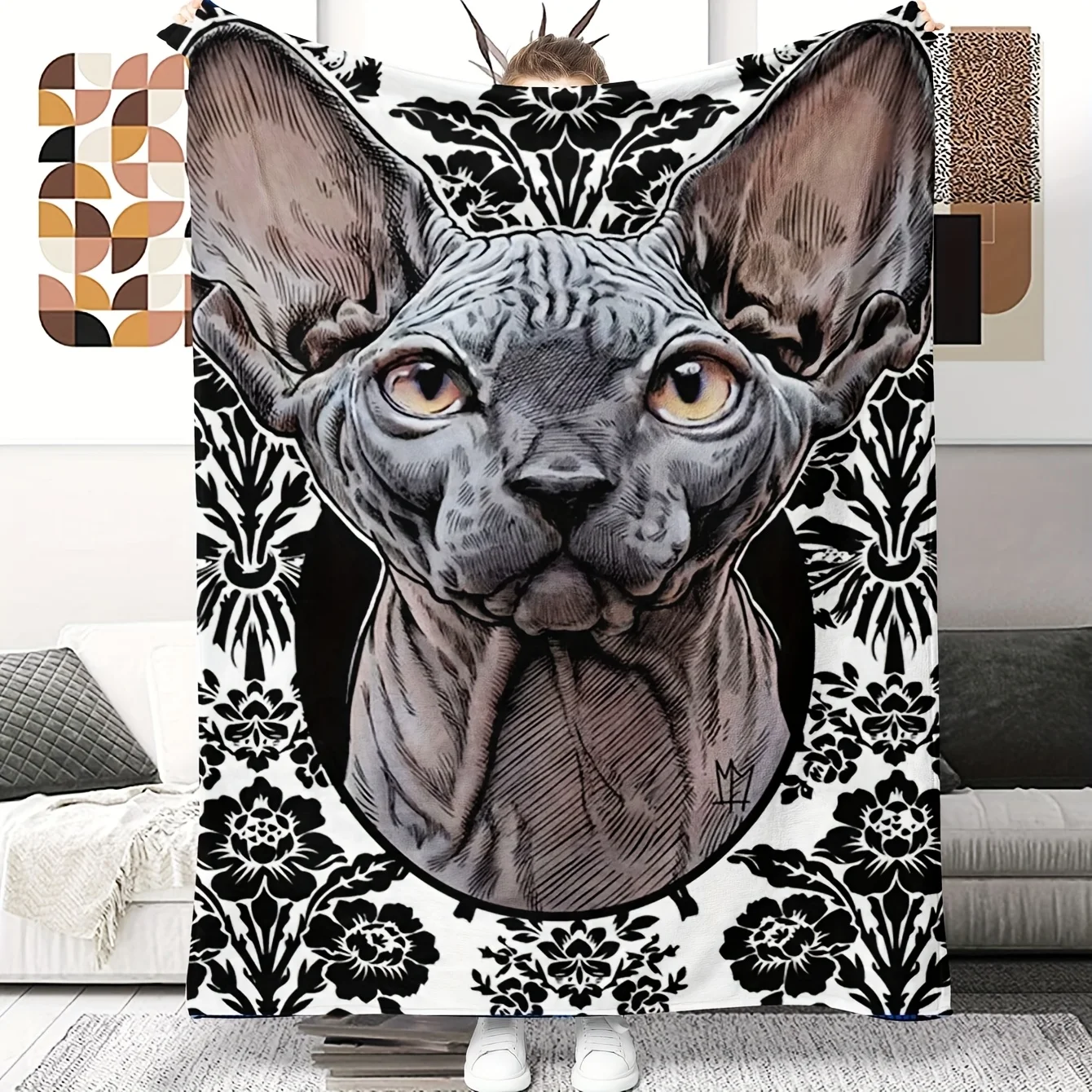 3D Printed Hairless Cat Flannel Blanket, Soft and Skin-Friendly Small Blanket, Blanket for Cat Lovers, Suitable for Boys and Gir