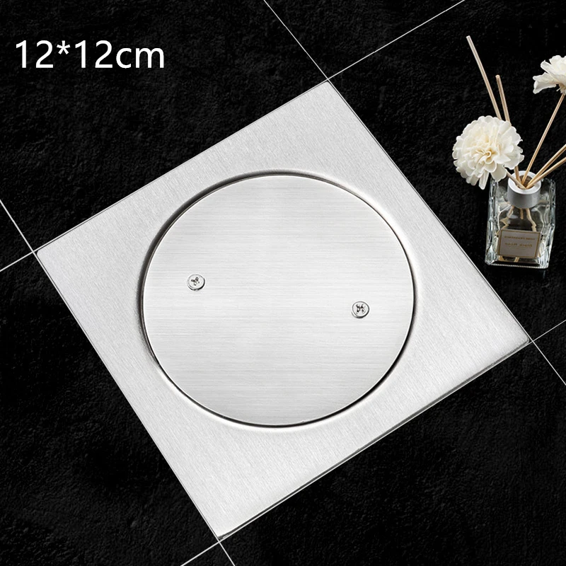 1PC 304 Stainless Steel 12*12cm Square Brushed Shower Deodorant Waste Drain Strainer Floor Drains