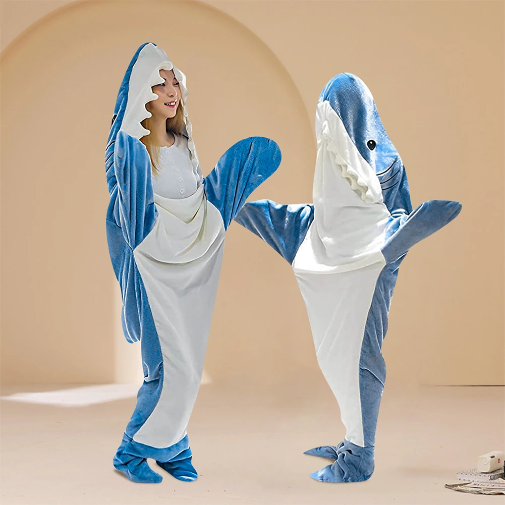 

Shark Cartoon Sleeping Bag Adult Pajama Hooded Warm Flannel Blanket Funny Homewear Super Soft Onesie Sleeping Bag Winter Warm