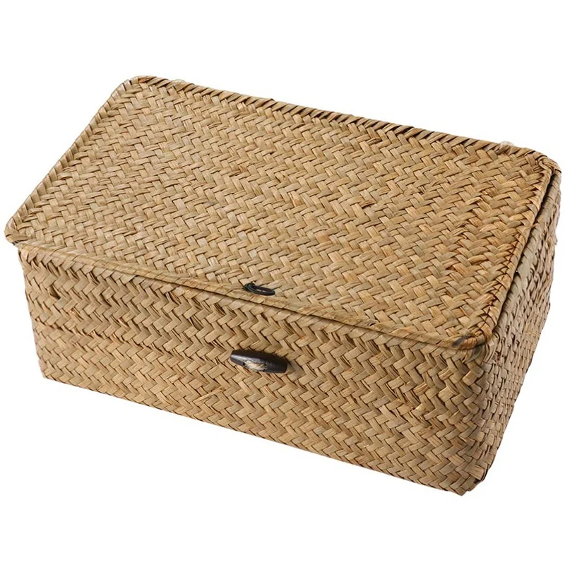 

Rattan Storage Basket,Straw Seaweed Basket, Hand-Woven Storage Basket Multipurpose Container with Lid (10cm)