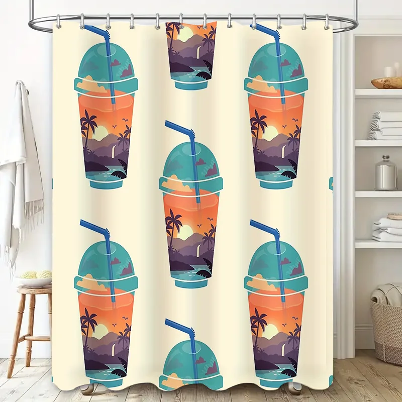 المحيط غروب الشمس شاطئ كوكتيل دش الستار المشاعر الاستوائية الساحلية ديكور المنزل منتجع نمط الحمام مجموعة الفنية طباعة جدار Hangi