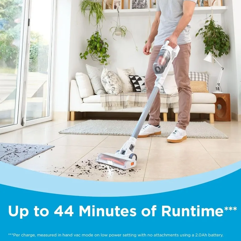 BLACK+DECKER POWERSERIES+ 20V MAX Cordless Stick Vacuum Cleaner with LED Floor Lights,Lightweight,Multi-Surface (BHFEA520J),Gray