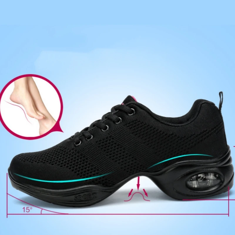Damen atmungsaktive Tanz schuhe Mode gestrickte Mesh Jazz Schuhe Mädchen Kissen Soft Bottom Dance Training Sneakers Größe 34-41