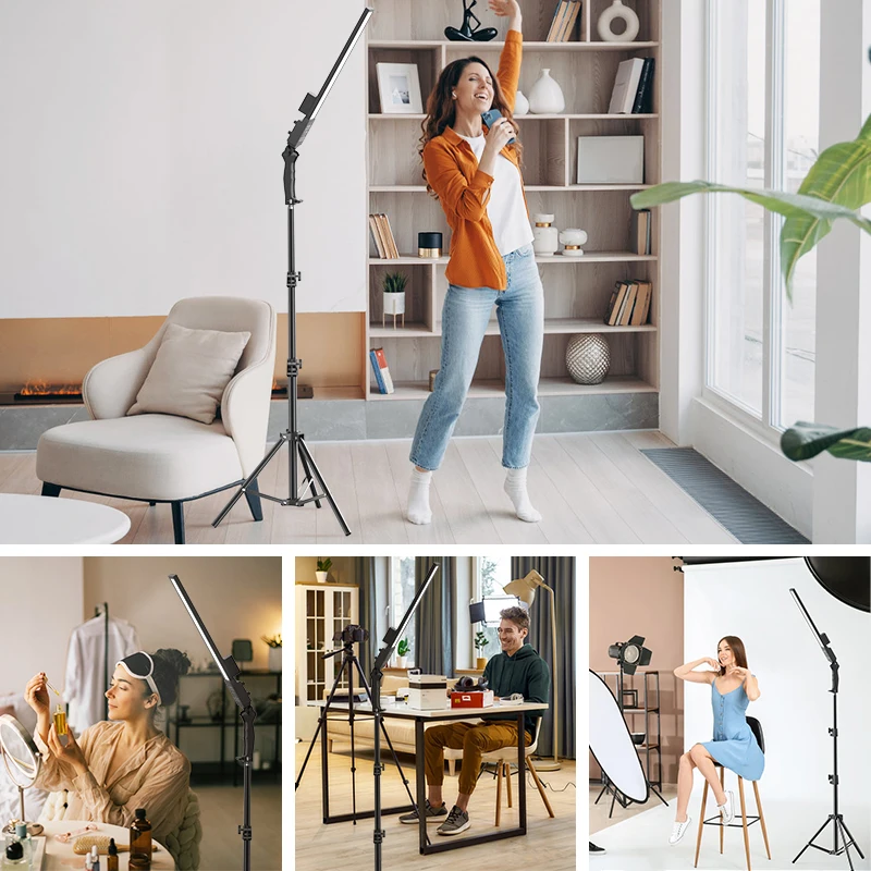 Kit de palo de mano para iluminación de estudio de fotografía LED, luz de vídeo 2800-5500k, luces de relleno para sesión de fotos con batería, transmisión en vivo, 4 Uds.