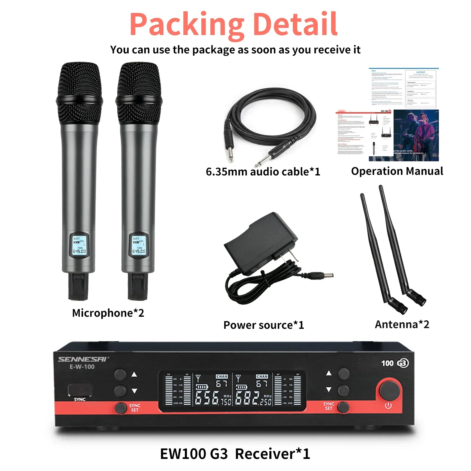 E835 profissional duplo microfone sem fio, desempenho de palco, 2 canais, 600-699 UHF, metal portátil, E835, qualidade superior